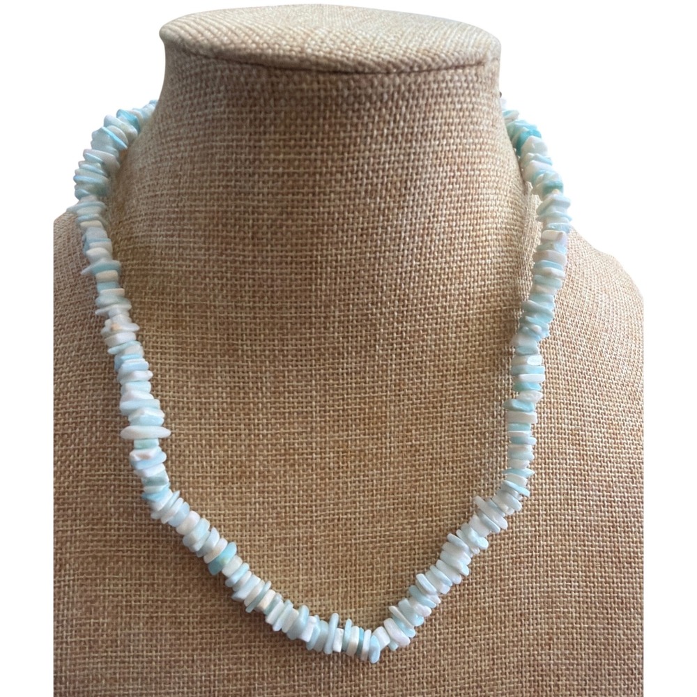 Natural Larimar Chip Bead Necklace Blue White Stone Coastal Naitical Artisan